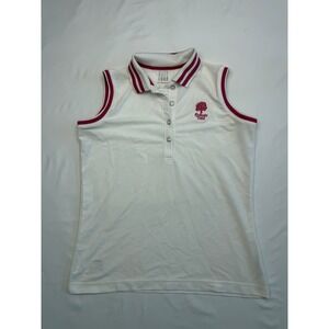 Kate Lord Performance Womens Sleeveless Polo Shirt White Pink Orange Tree Golf M